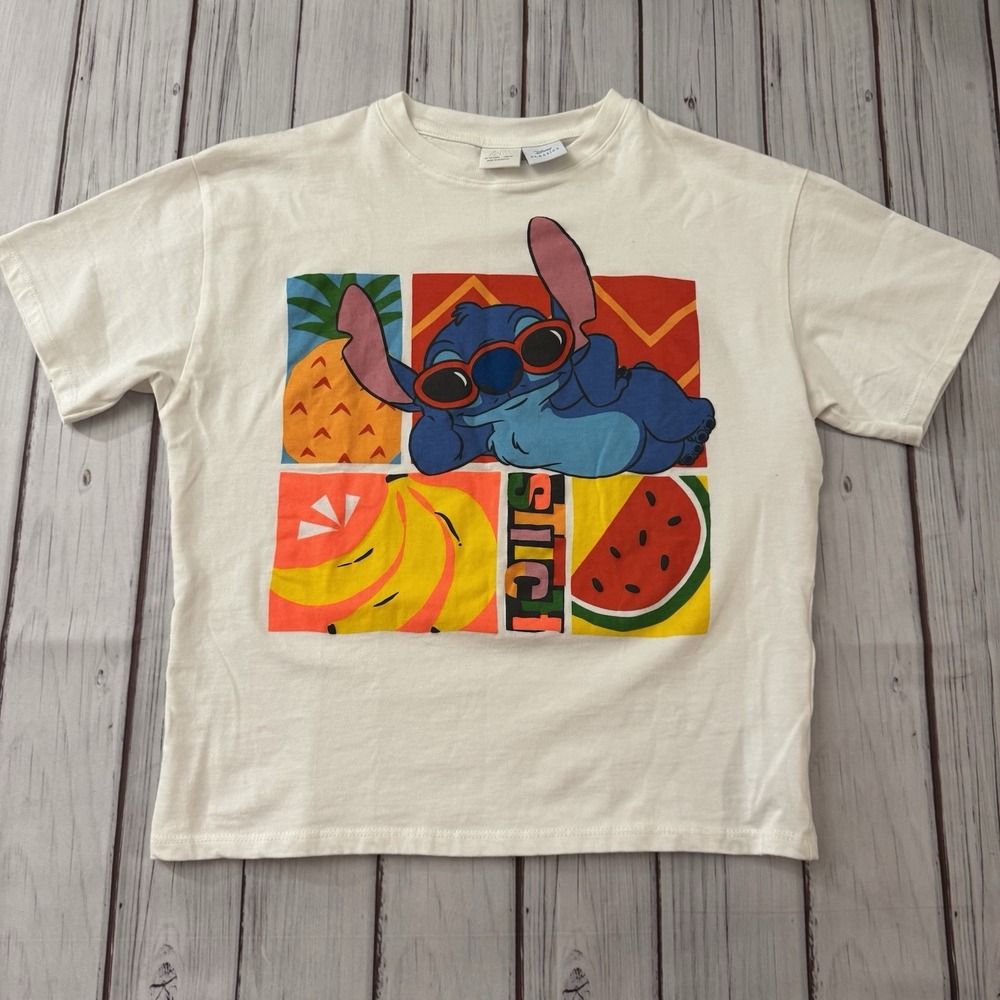 Zara Disney Classics Stitch Youth T-Shirt 12-13Y 156cm Graphic White Tee‎ Heart